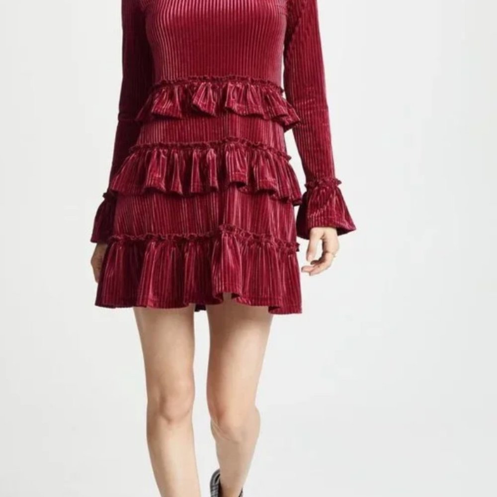 The Fifth Label | Adore Velvet Ruffle Dress | Size Small, Cherry